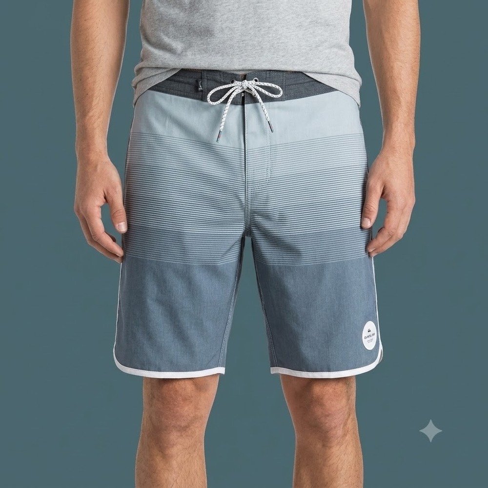Quiksilver Boardshorts Mens 32 Blue Gray Striped Surf Swim Trunks